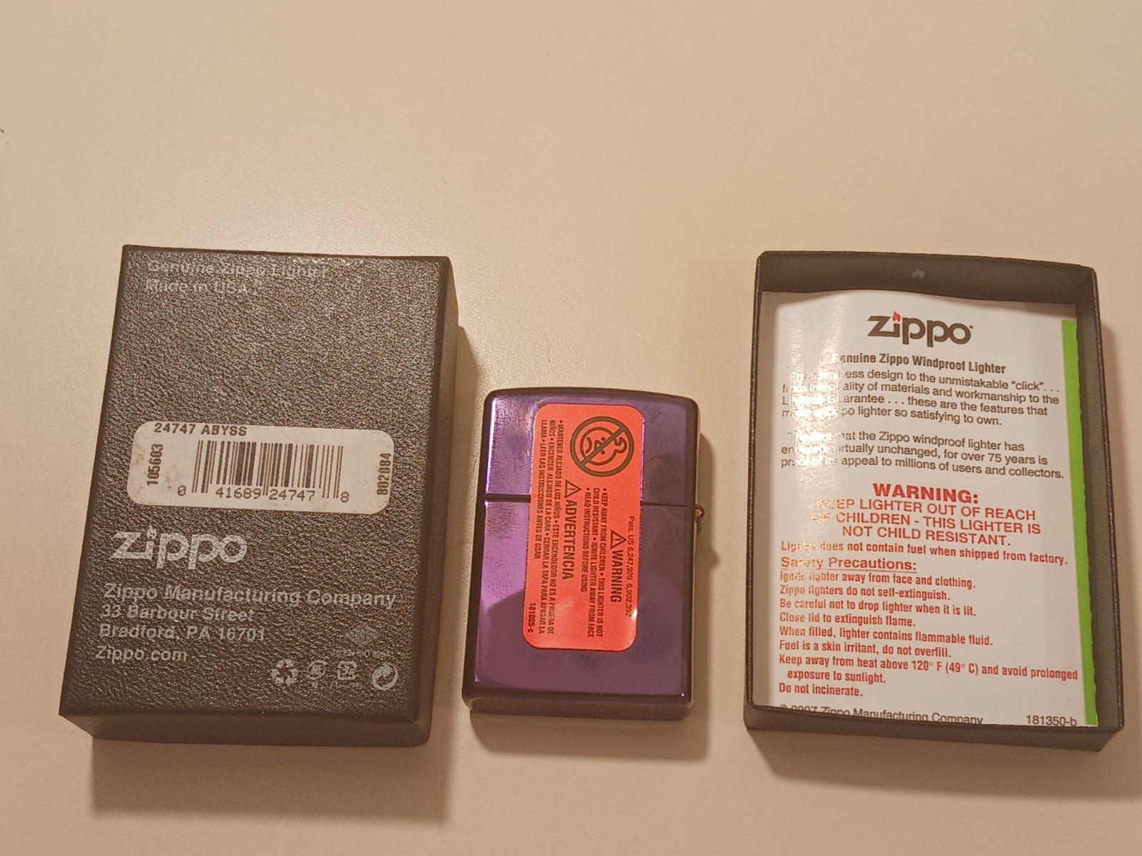 NEW Zippo High Polish Purple Abyss Lighter Classic Windproof Made in USA 24747ZL