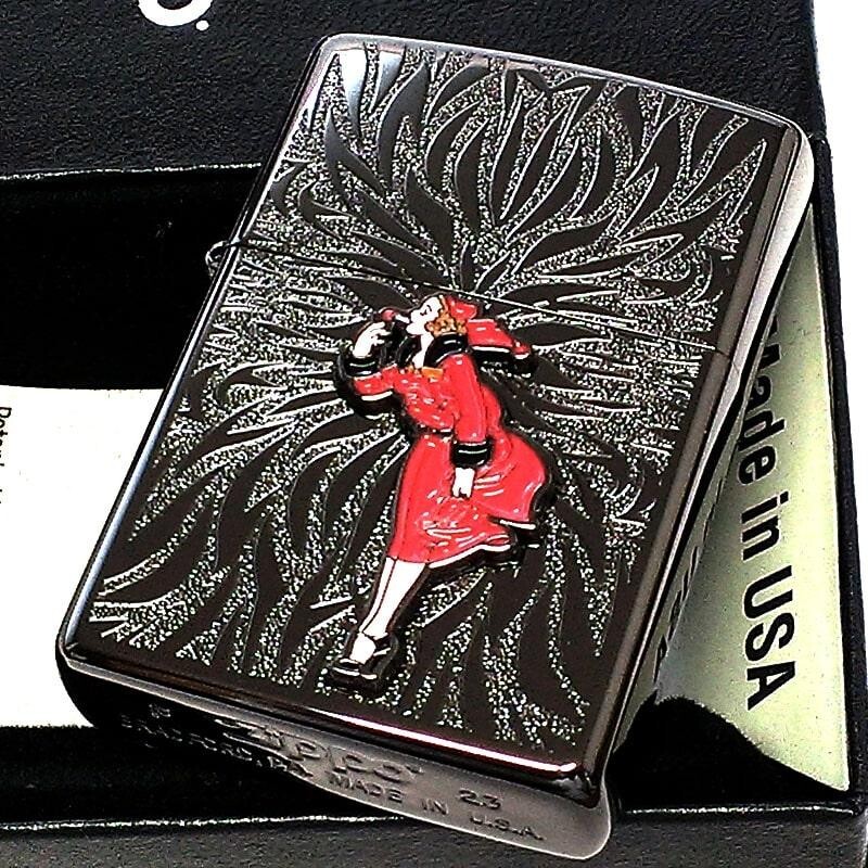 Zippo Windy Metal Girl Neo Black Red Regular Case Oil Lighter Japan