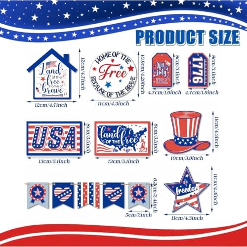 13 Pcs 4th of July Patriotic Tiered Tray Decorations – Rustic Wooden