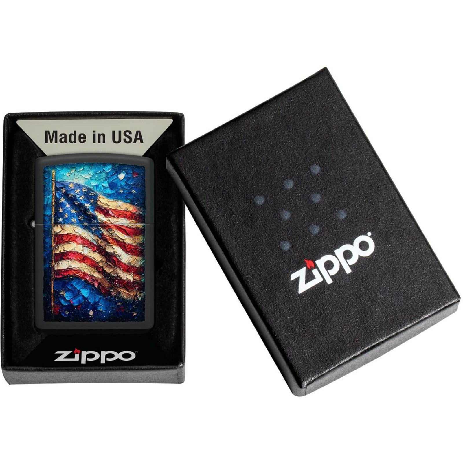 Zippo Windproof Lighter American Flag Design Classic Black Matte Finish 46718