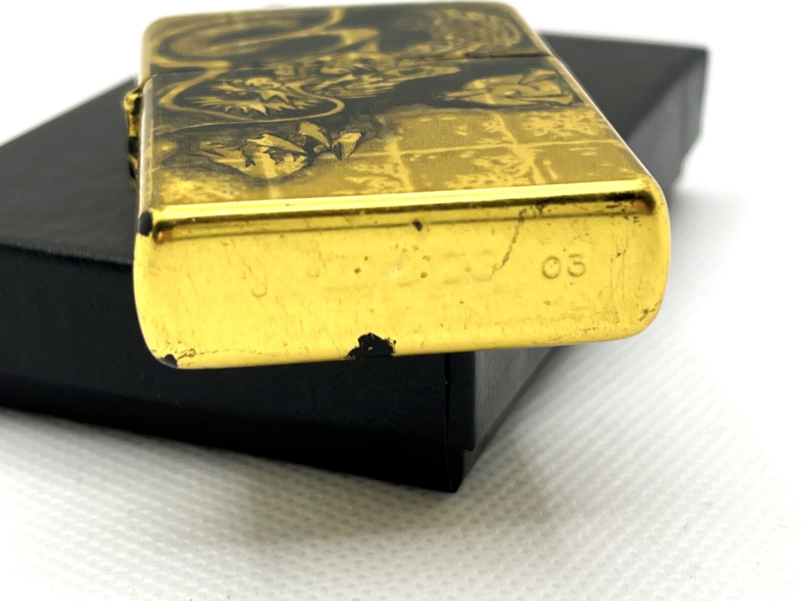 Auth ZIPPO 2003 Limited Edition Gold-Leaf Dragon Honkin Makie Lacquer Lighter