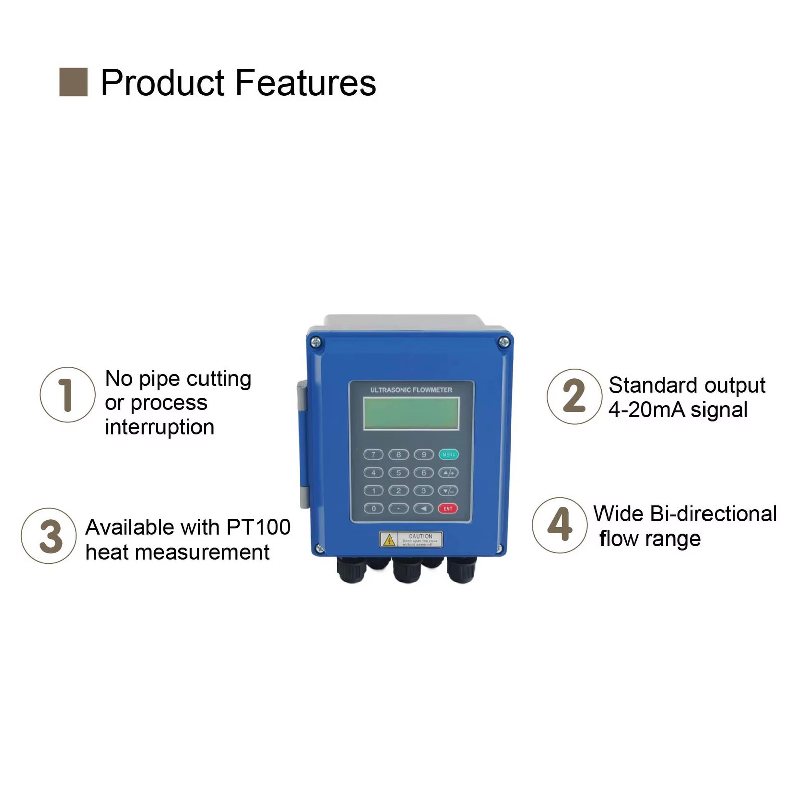 TUF Ultrasonic Flow Meter Wall Mounted Fixed Type Digital Liquid Flow Sensor Inl