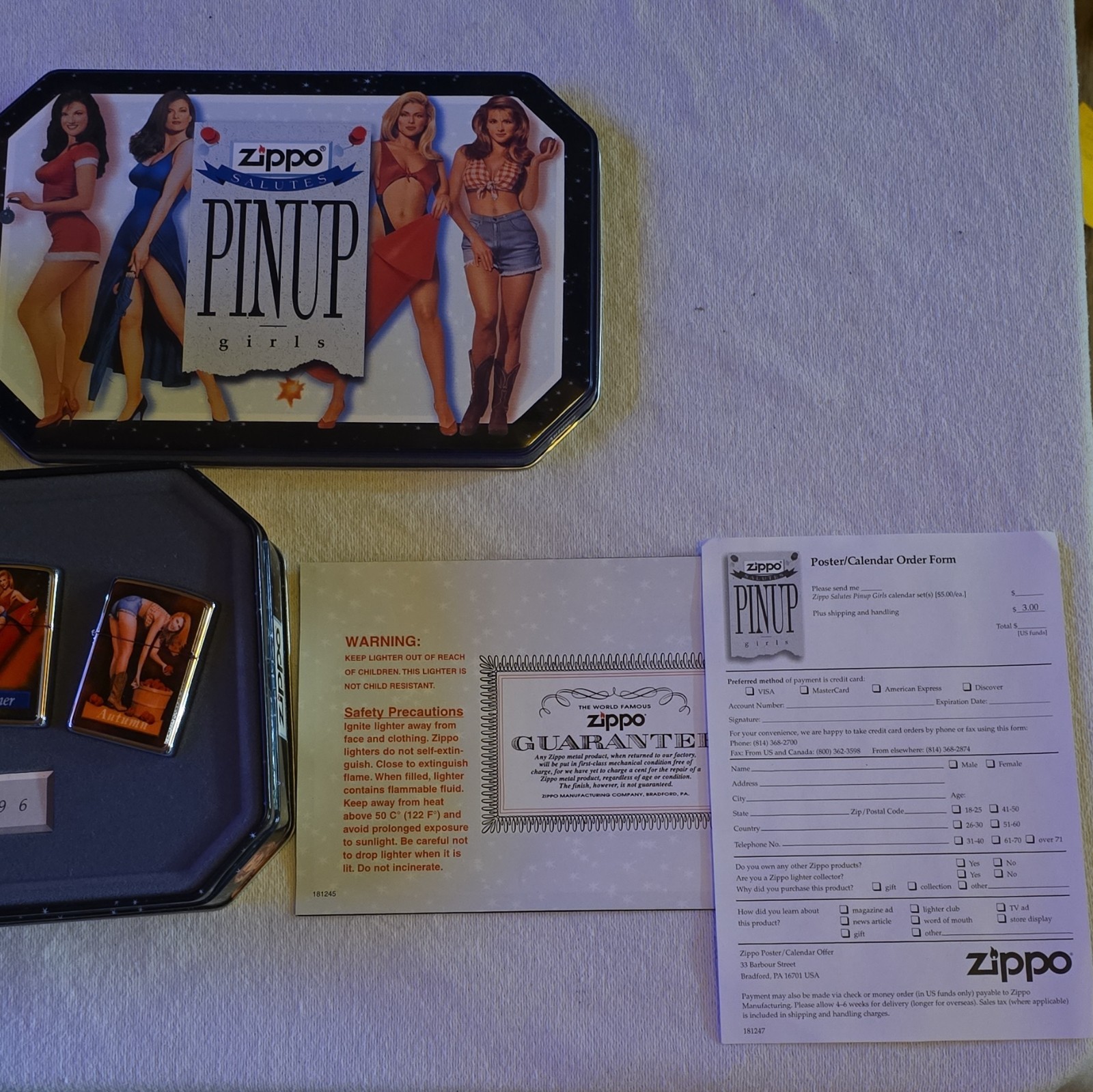 Zippo Pinup Girls 1996 4-Lighter Collector Set Winter/Spring/Summer/Autumn Tin