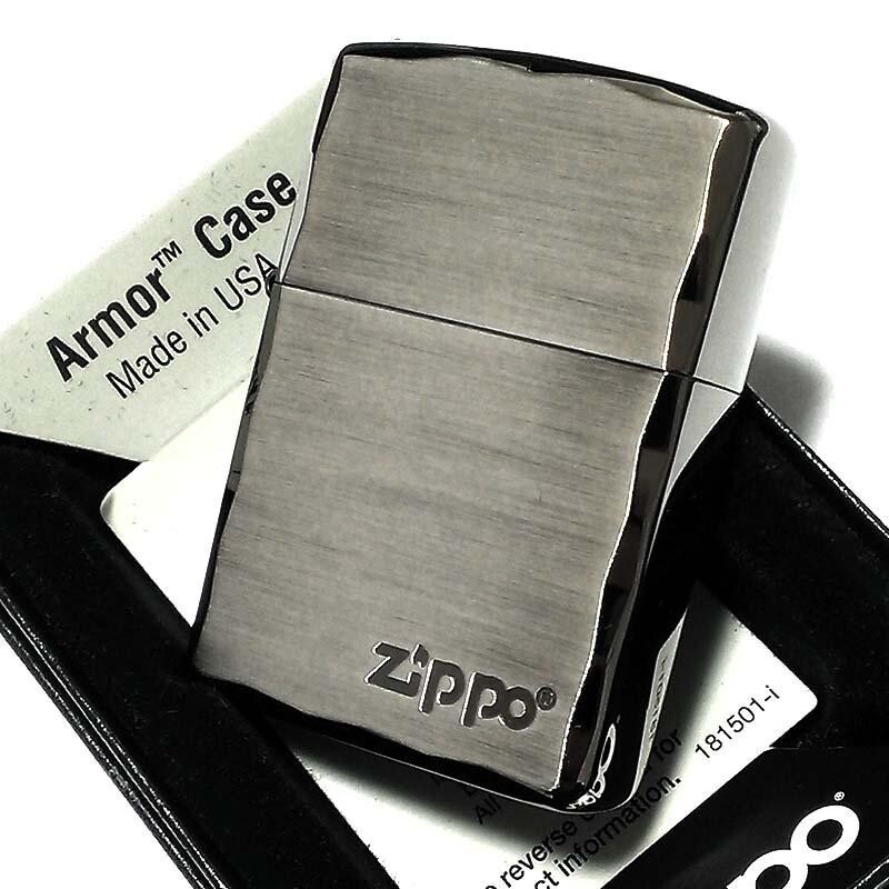 Zippo Armor Simple Logo Silver Satin Black Mirror Surface Etching Lighter Japan