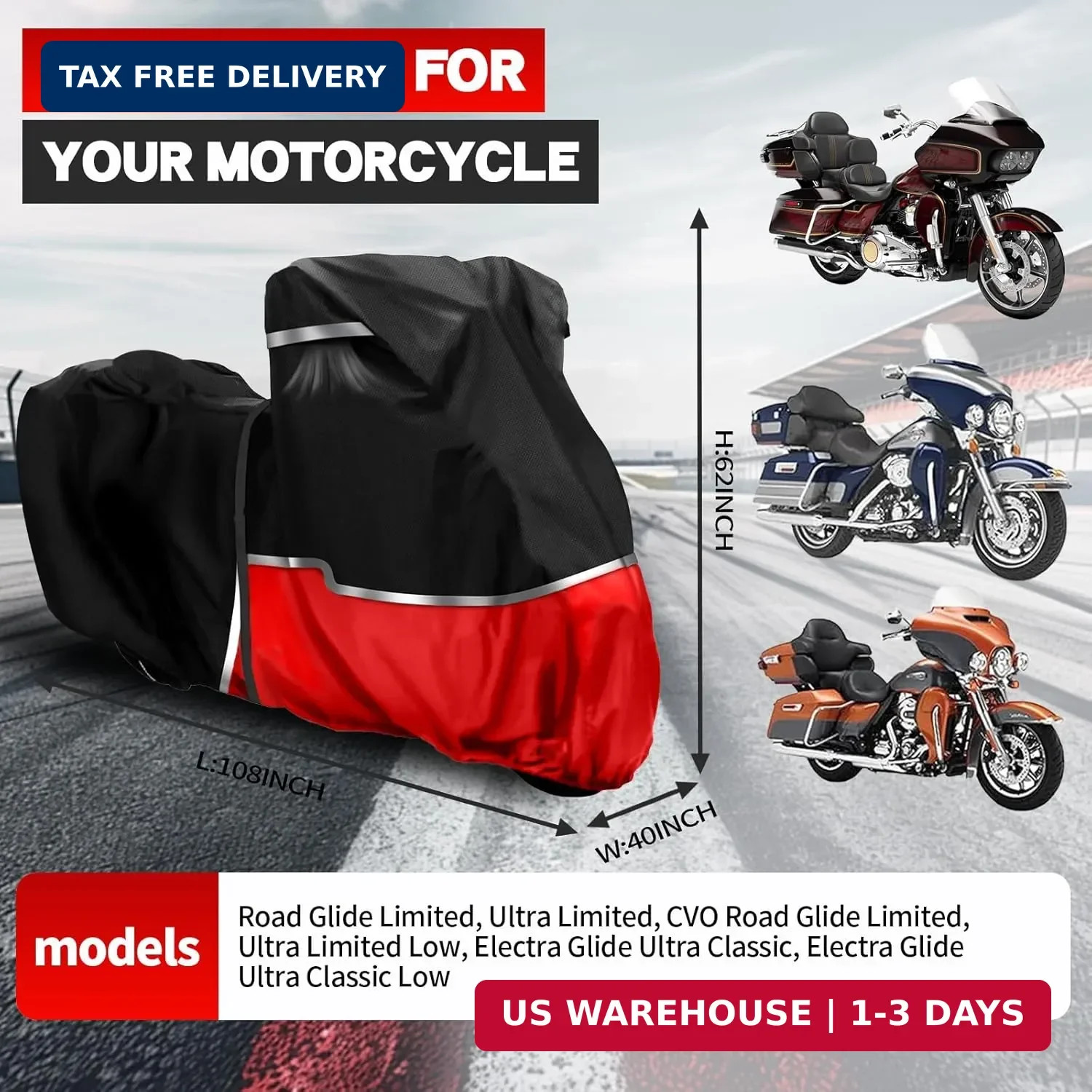 420D Waterproof Motorcycle Cover for Touring Models with Side Top Box | Compatib