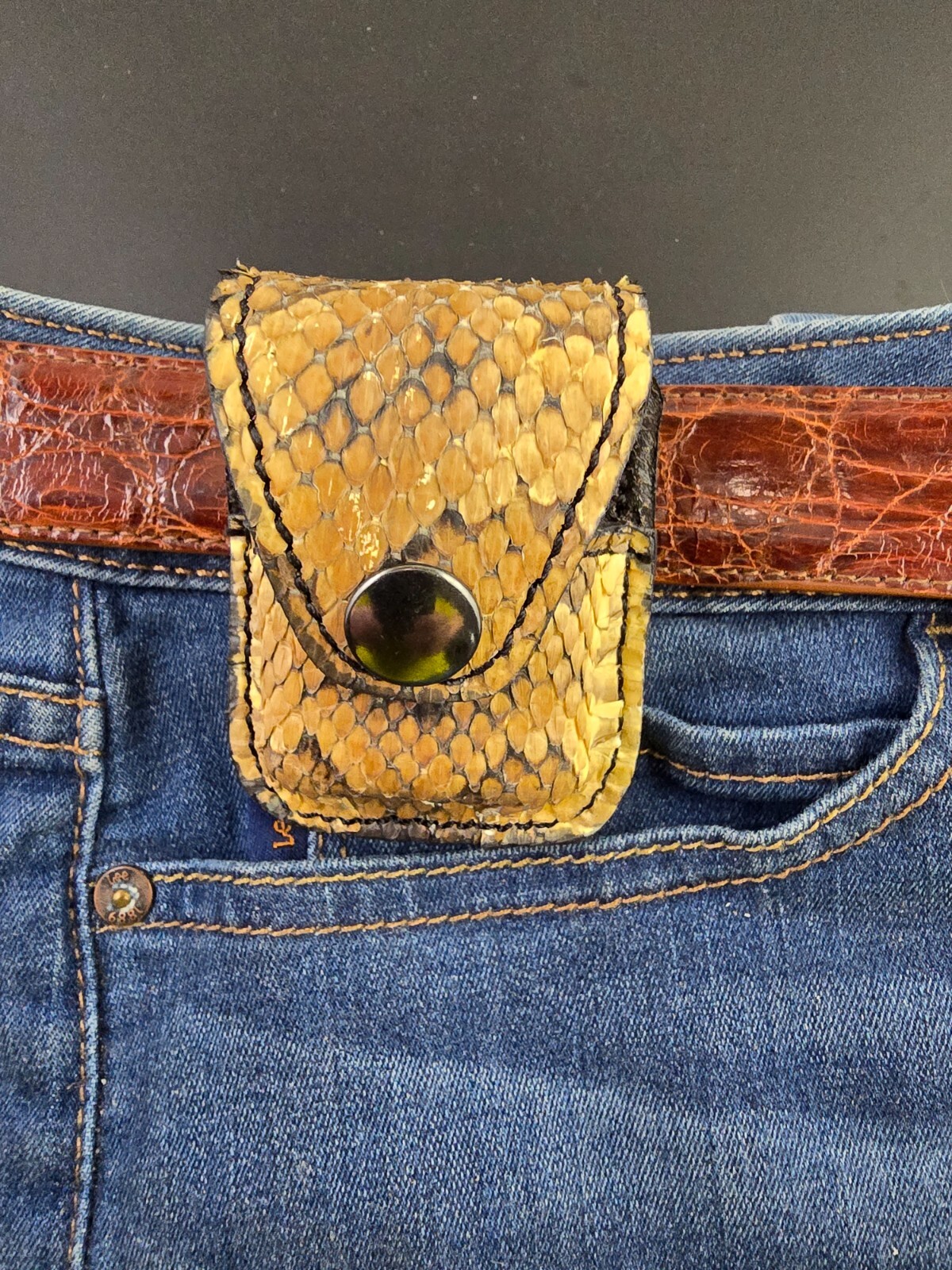 Real Cotton mouth snake skin ZIPPO lighter case Pouch holder natural color new