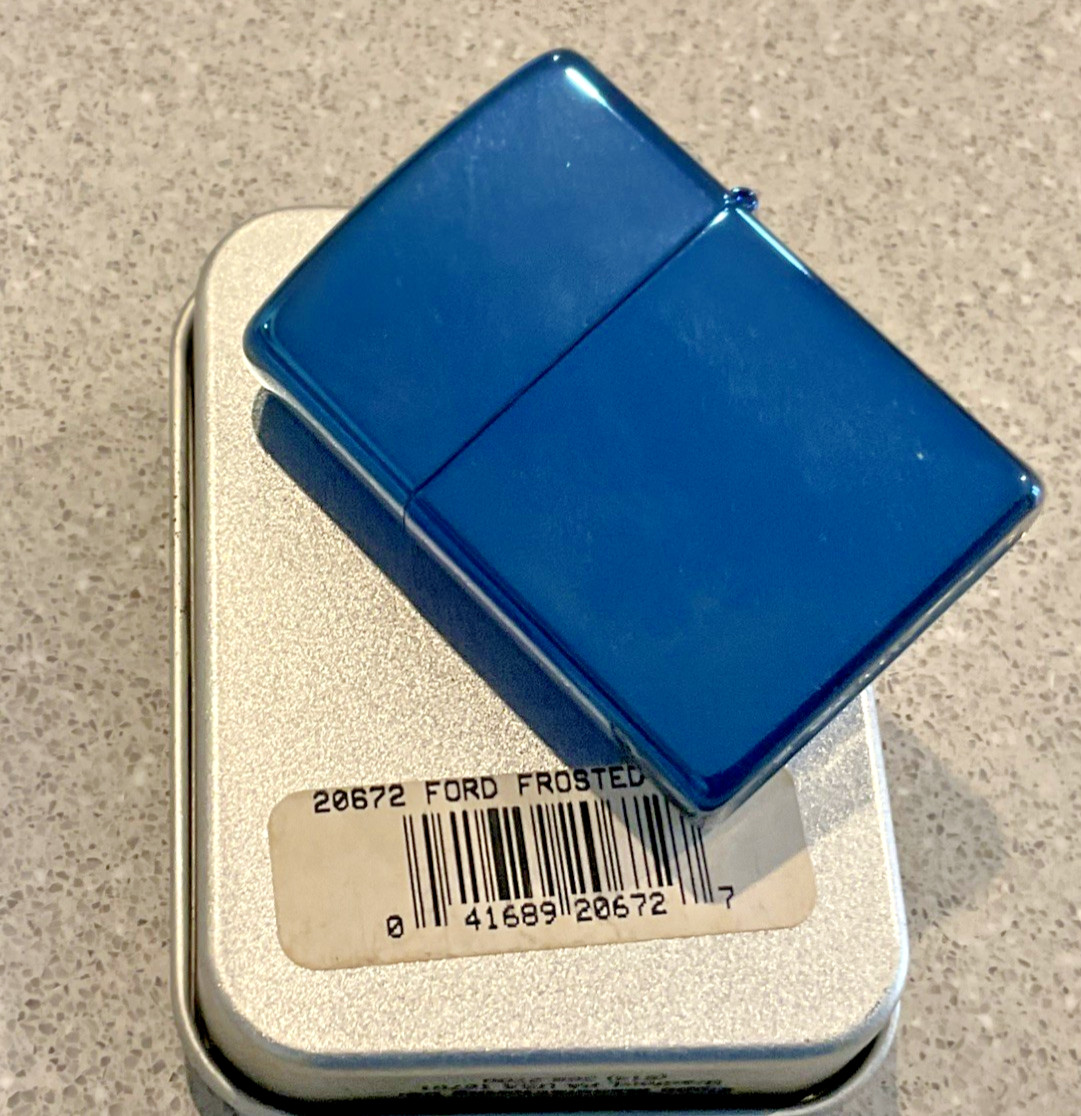 Genuine Brand New 2003 ZIPPO Lighter Unusual FROSTED FORD LOGO Blue Chrome Case