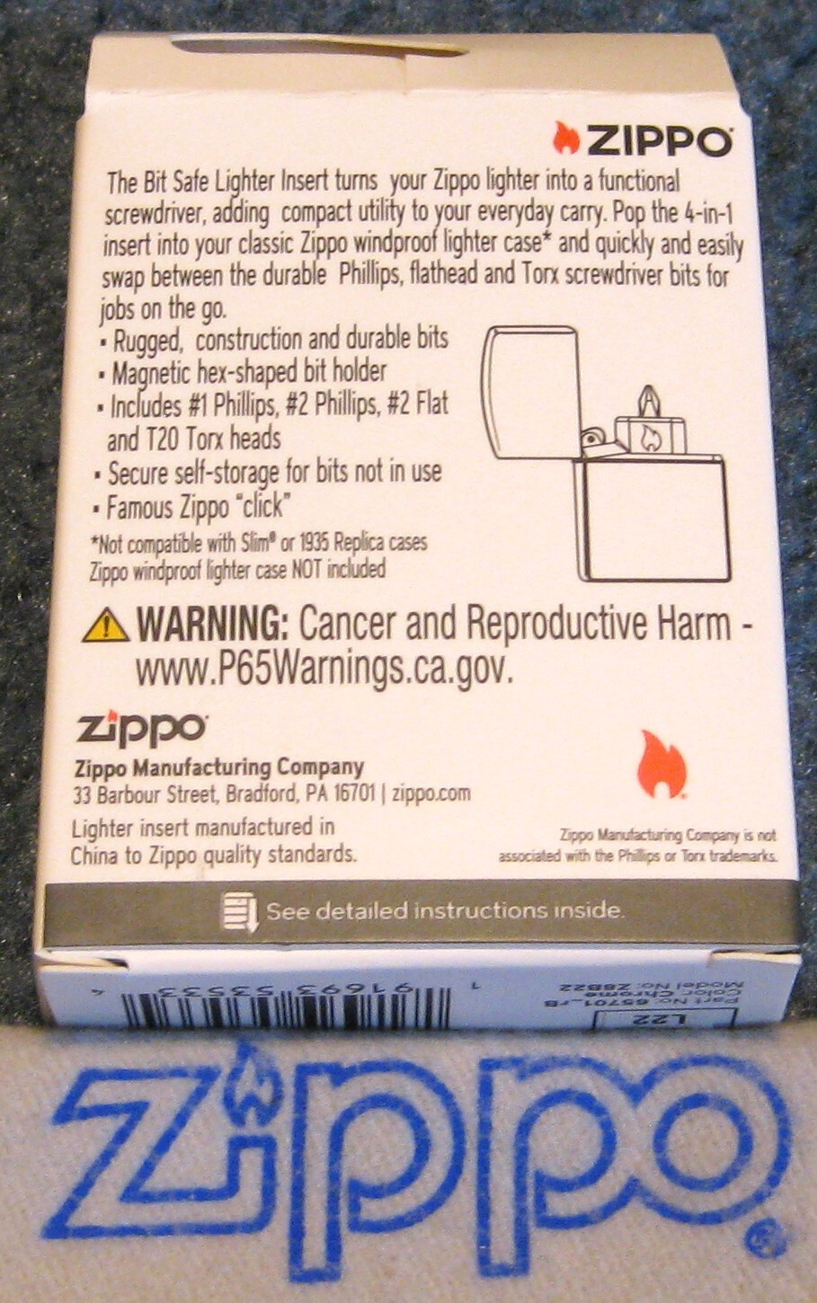 ZIPPO BIT SAFE INSERT 4 in 1 65701 Fit in Your Lighter Case NEW Magnetic TORX