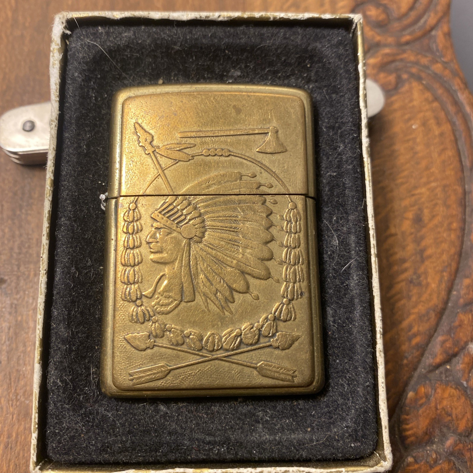 Zippo Lighter Native American Armory Emblem Gold Color Collectable Design