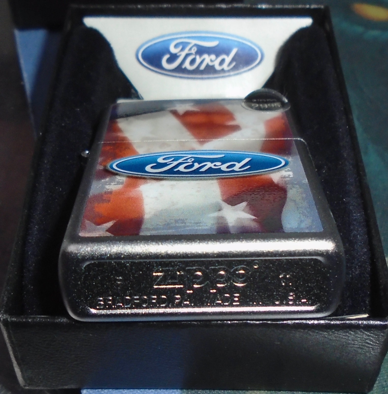 Ford Zippo 28016 US Flag Matte chrome finish original box & tags new never