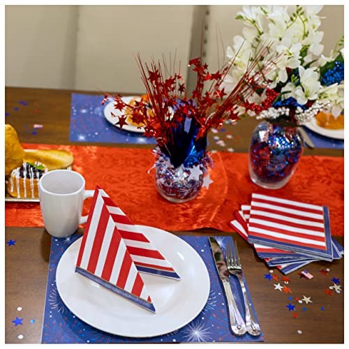 48-Count Patriotic Stripes Paper Napkins 6.5×6.5-Inch 2-Ply Red White Blue