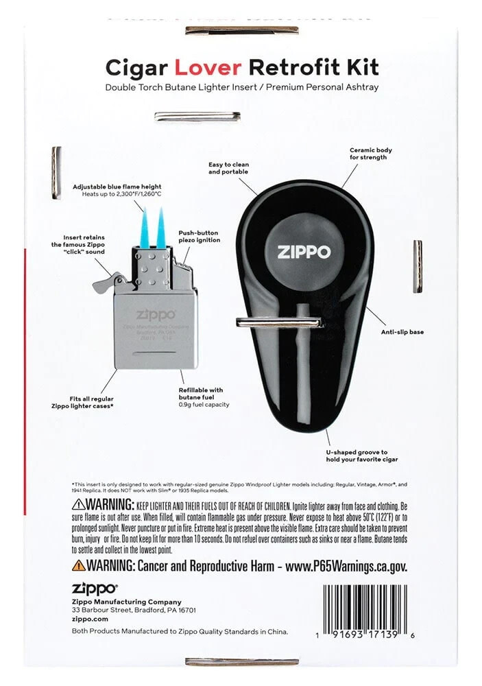 Zippo 40606, Cigar Lover Retrofit Kit, Double Butane Insert, Ash Tray, NEW