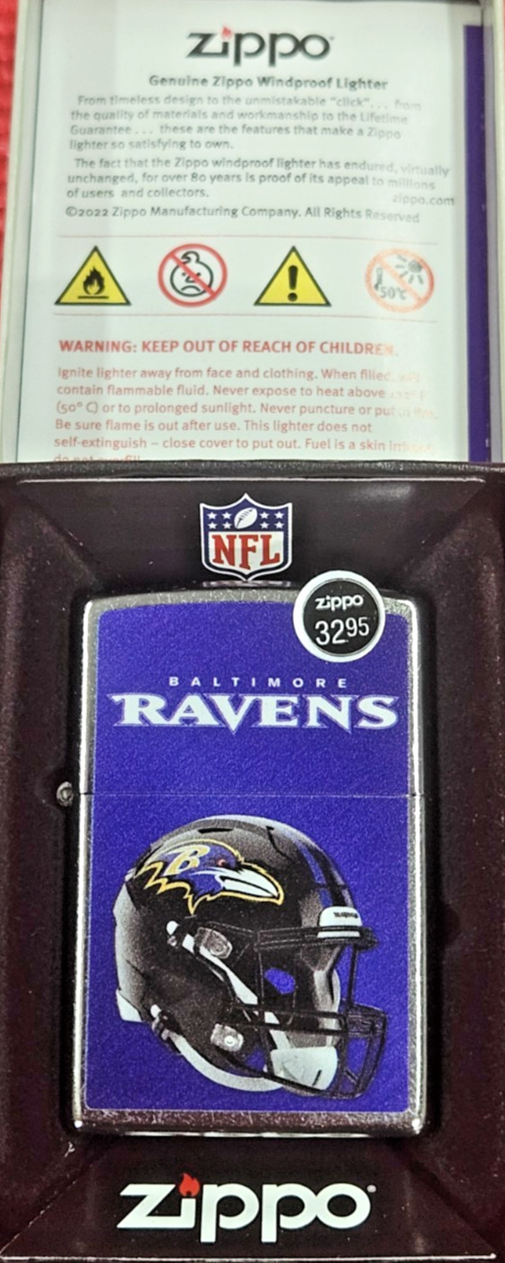 Zippo 48420 Windproof Pocket Lighter NFL Baltimore Ravens Helmet New Old Stock