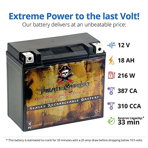 310 CCA Maintenance-Free 12V 19Ah Battery Replacement for ATV, YTX20HL-BS
