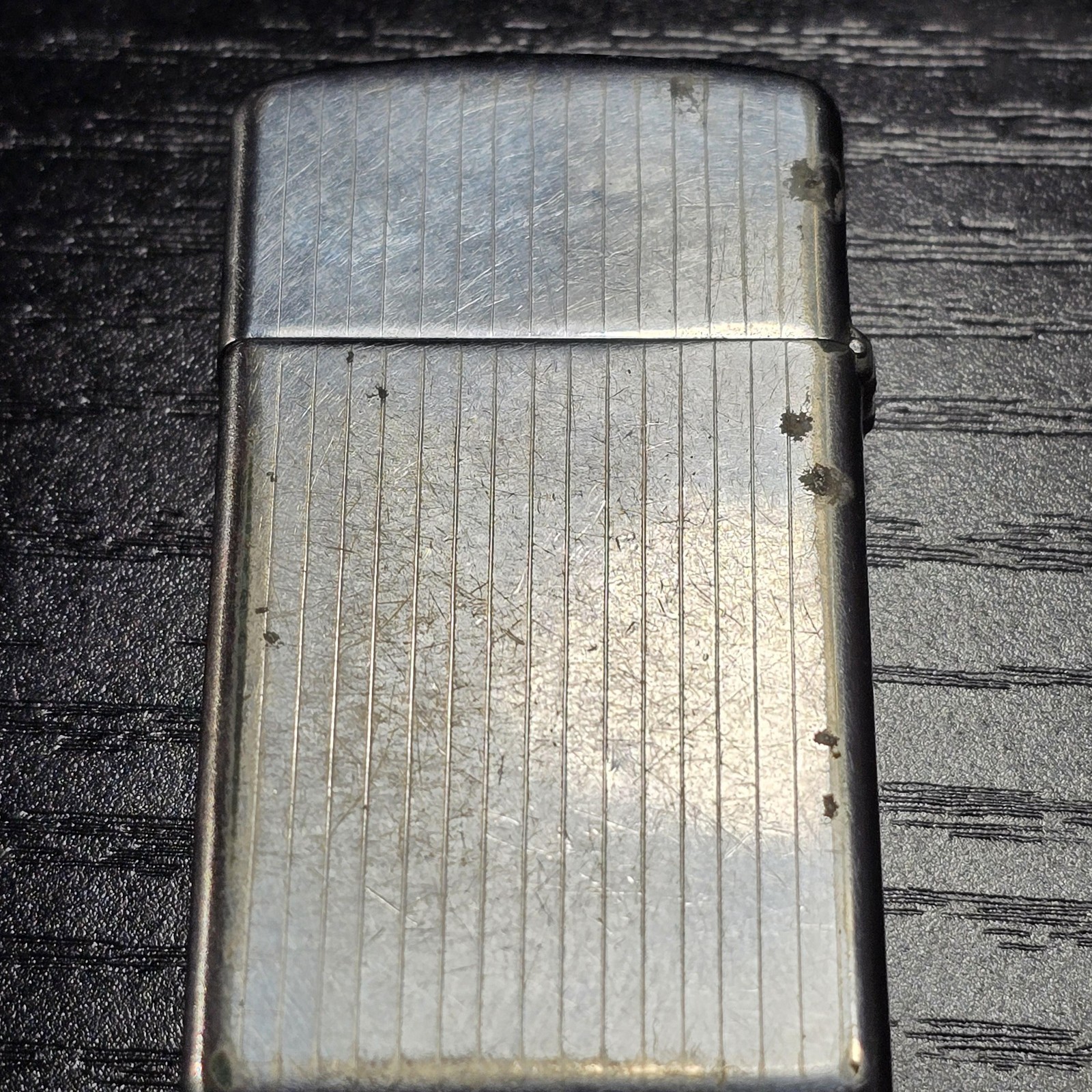 VTG Zippo Slim Windproof Lighter 1969 Engine Turned Cartouche Silver Tone USA
