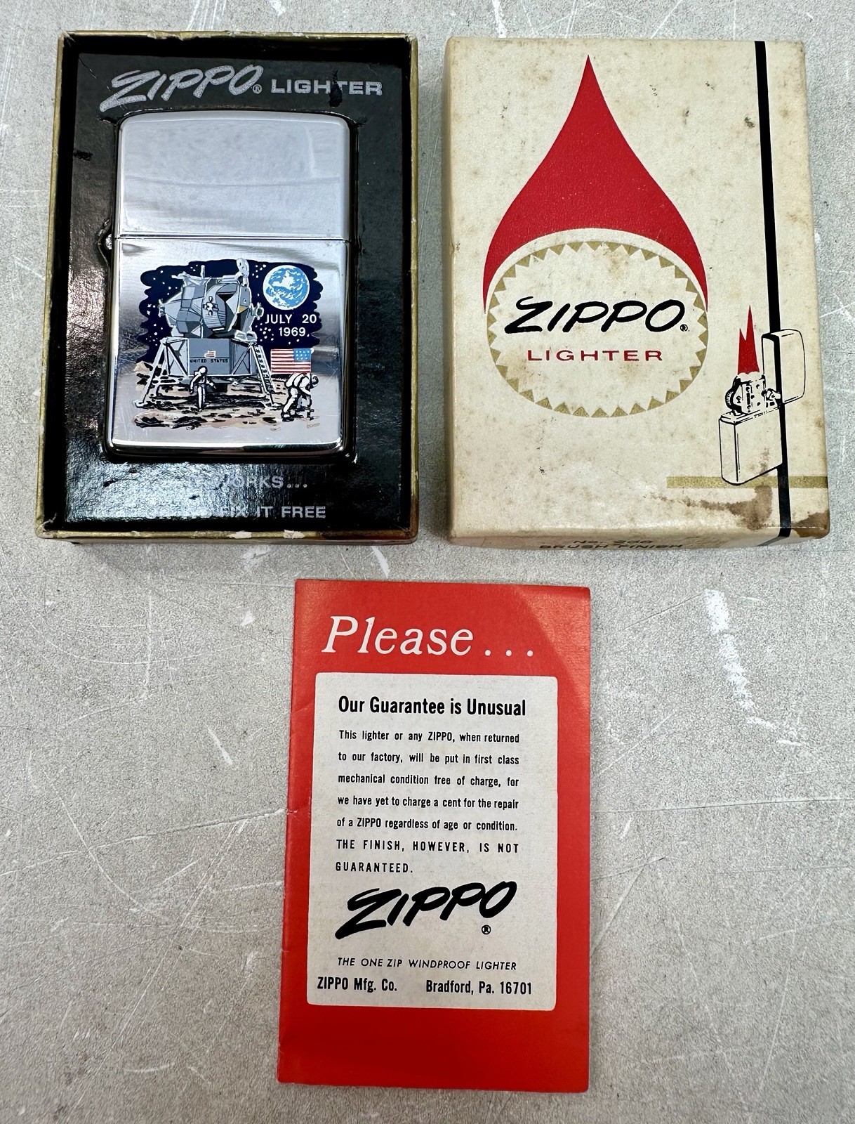 Zippo Lighter No. 200 Brush Finish 1969 Moon Landing