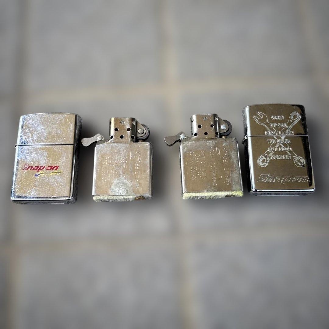 Vintage Zippo 1997 Snap-On 2 Pieces SET High Polished Chrome Oil Lighter