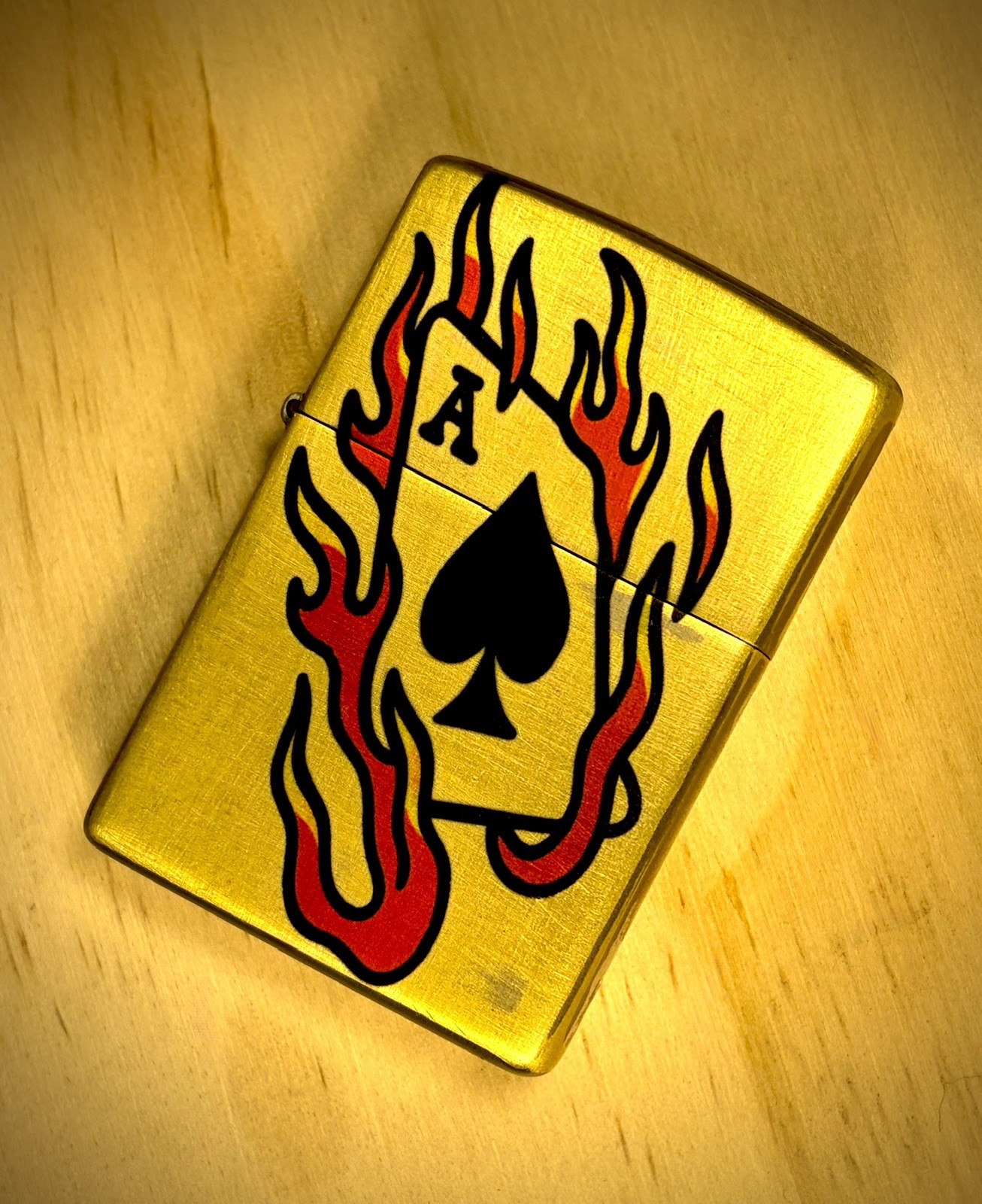 Gold Custom Ace Card With Flames Collectible Zippo Lighter