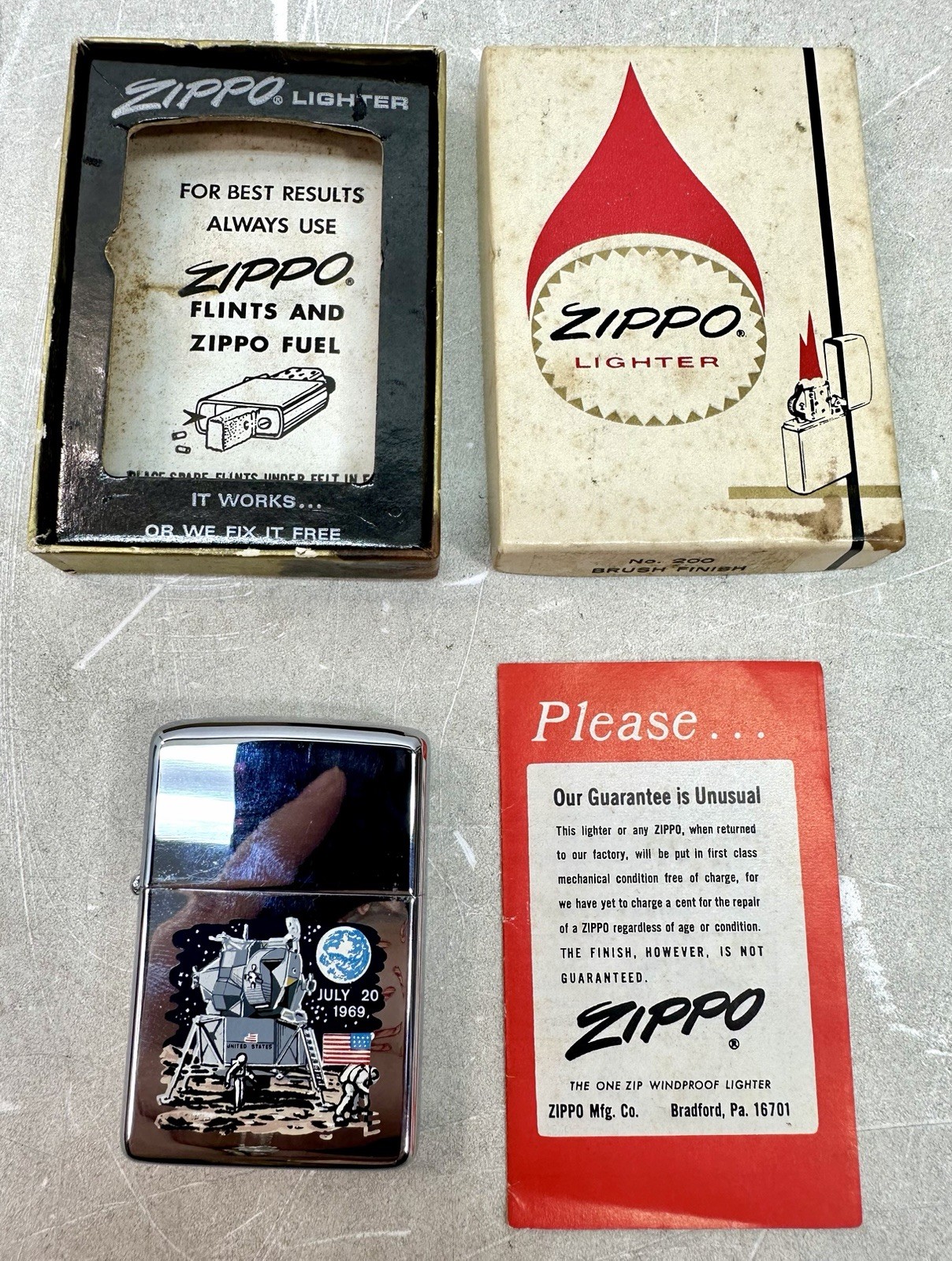 Zippo Lighter No. 200 Brush Finish 1969 Moon Landing