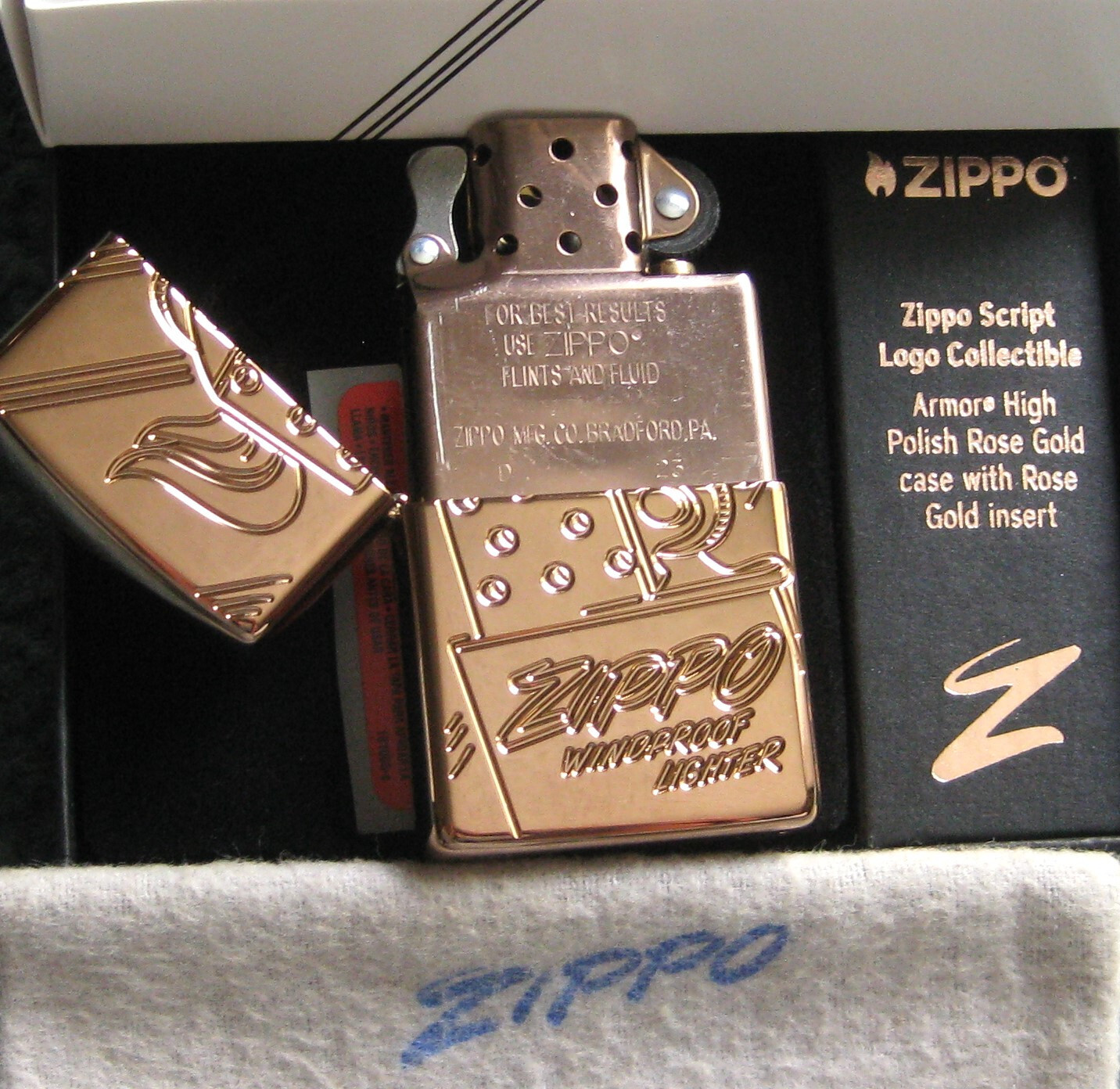 ZIPPO SCRIPT LOGO COLLECTIBLE Lighter ROSE GOLD Limited XXXX/17500 ARMOR 75 Yr