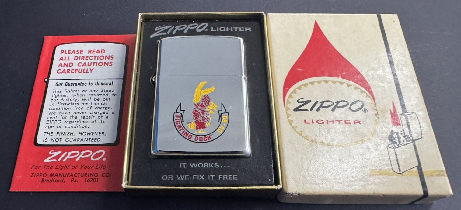 Vintage 1976 Zippo Lighter USS Saratoga CV-60 Fighting Cock Navy Boxed Mint