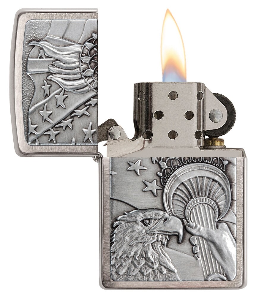 Zippo Patriotic Eagle Brushed Chrome Windproof Pocket Lighter, 20895