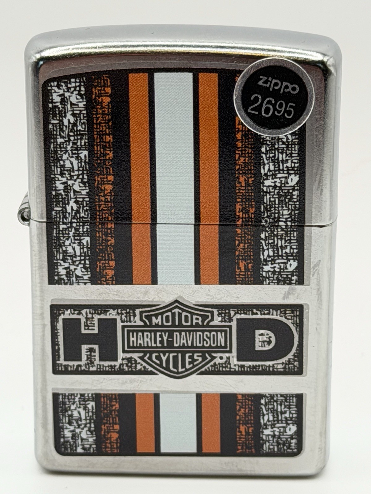 Vintage 2009 Harley Davidson Orange Stripe Chrome Zippo Lighter New B8