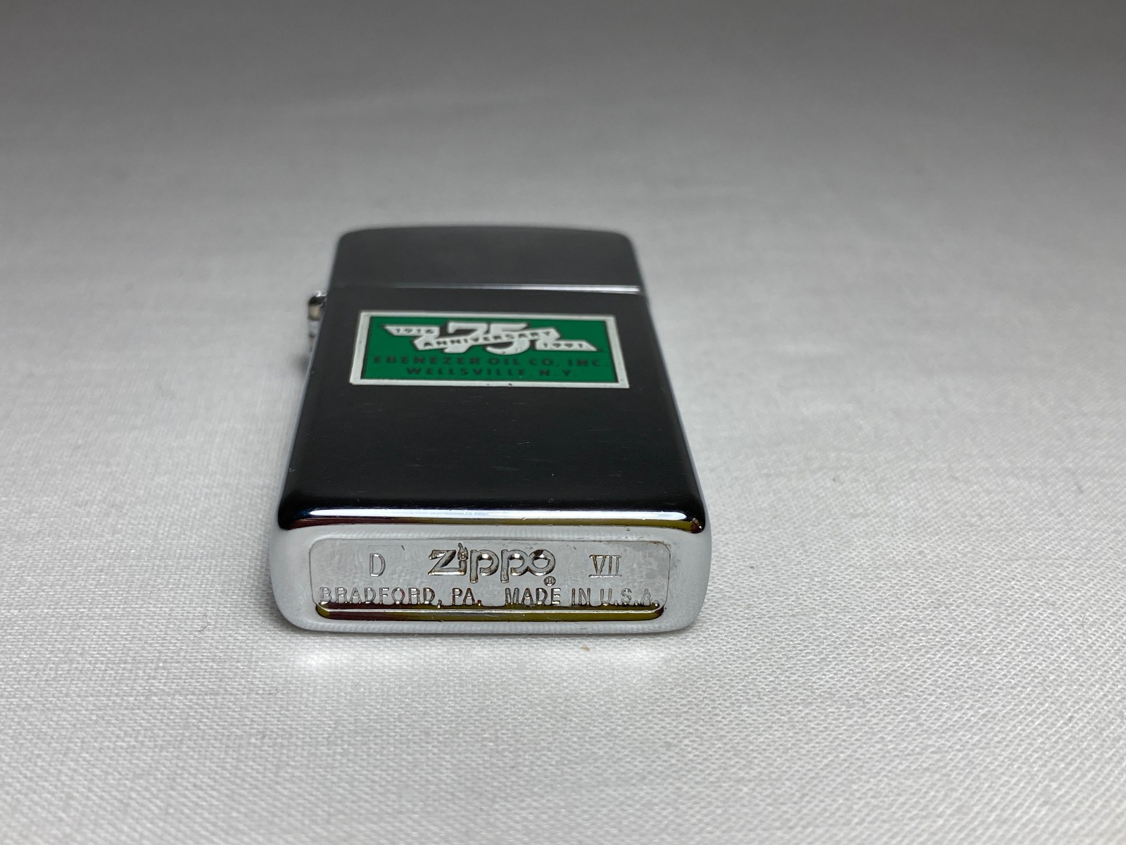 Vtg Advertising Zippo Slim Ebenezer Oil Co. Wellsville NY 75th Anniversary 1991