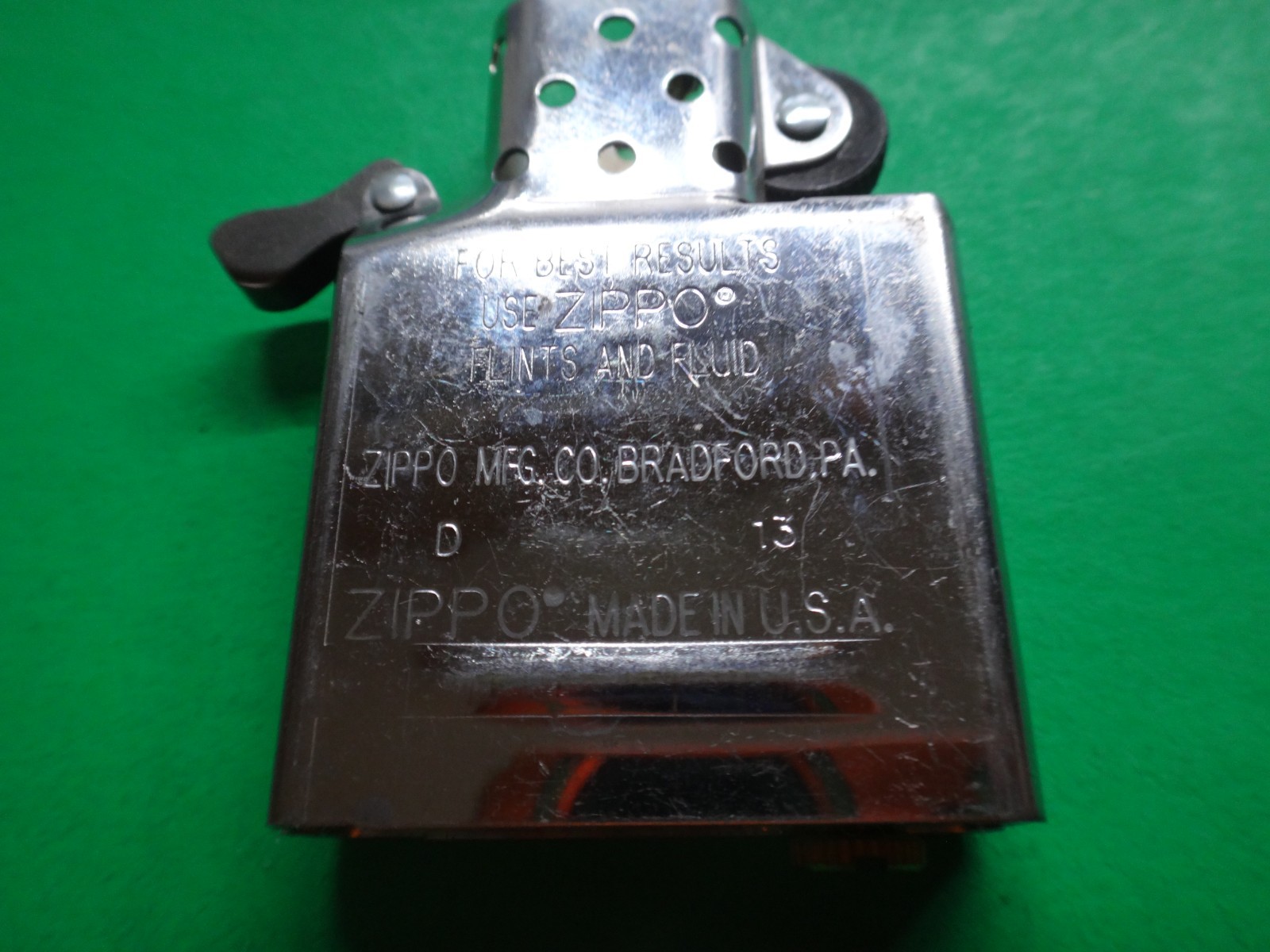 Year 2013 Polished Chrome Zippo Lighter LUCKY and 4 DICES Sticker