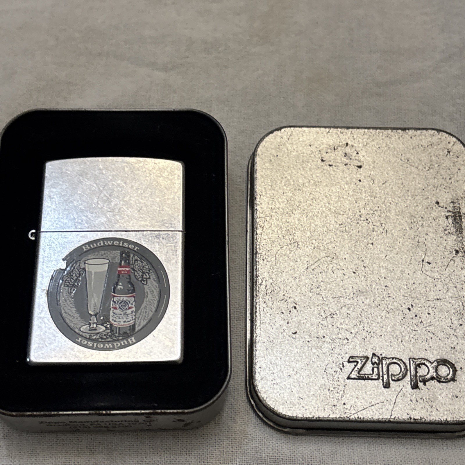 Zippo Lighter 2002 Budweiser Beer Graphic Polished Chrome Used Rare