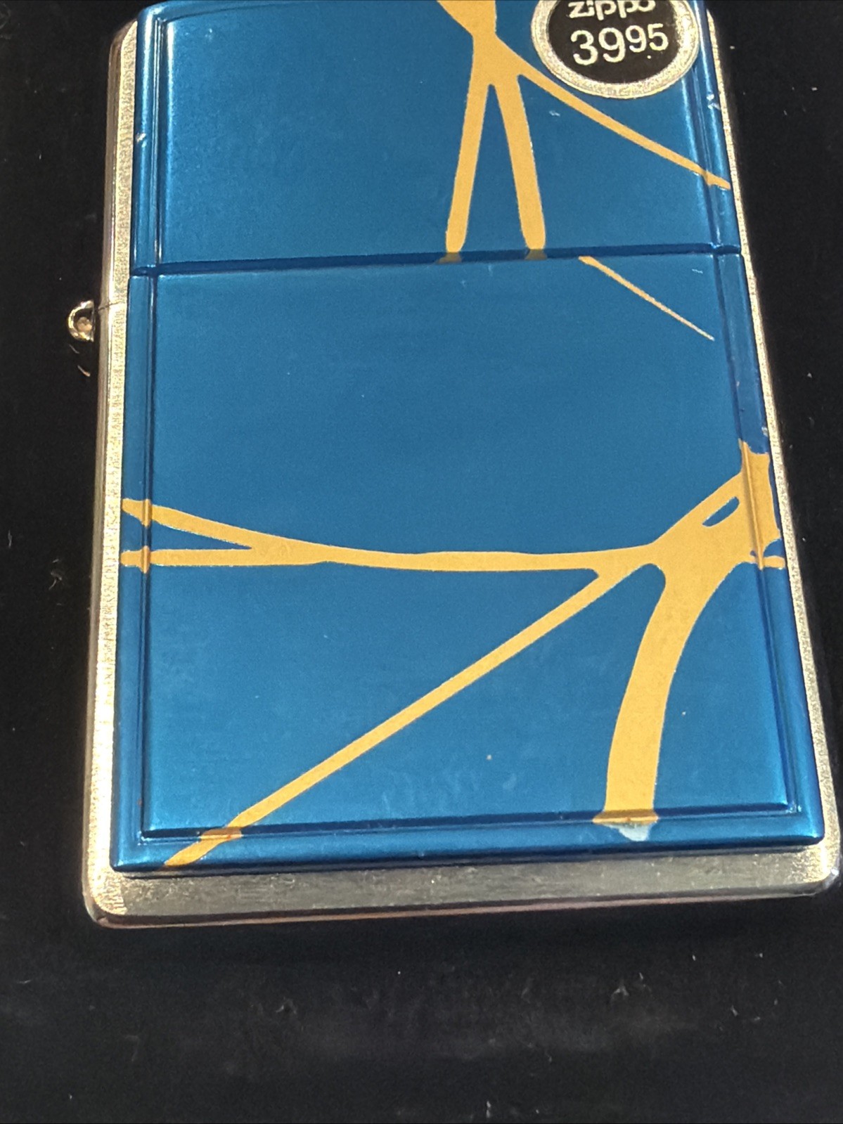 Rare 2002 ZIPPO Lighter Blue Gold String Paint Anodized Aluminum New