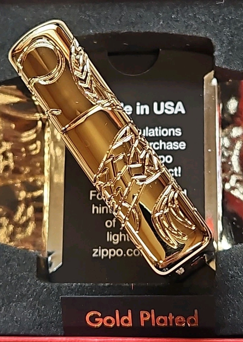 ZIPPO LIGHTER CHINESE DRAGON GOLD PLATED ARMOR 360° MULTICUT ENGRAVING NEW