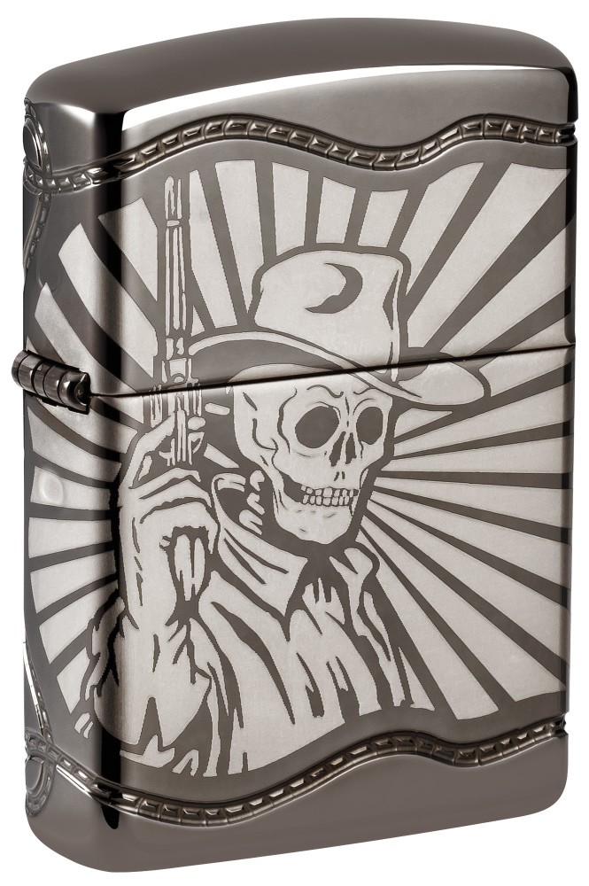 Zippo Skeleton Cowboy Design Armor® Black Ice® Windproof Pocket Lighter, 2409…