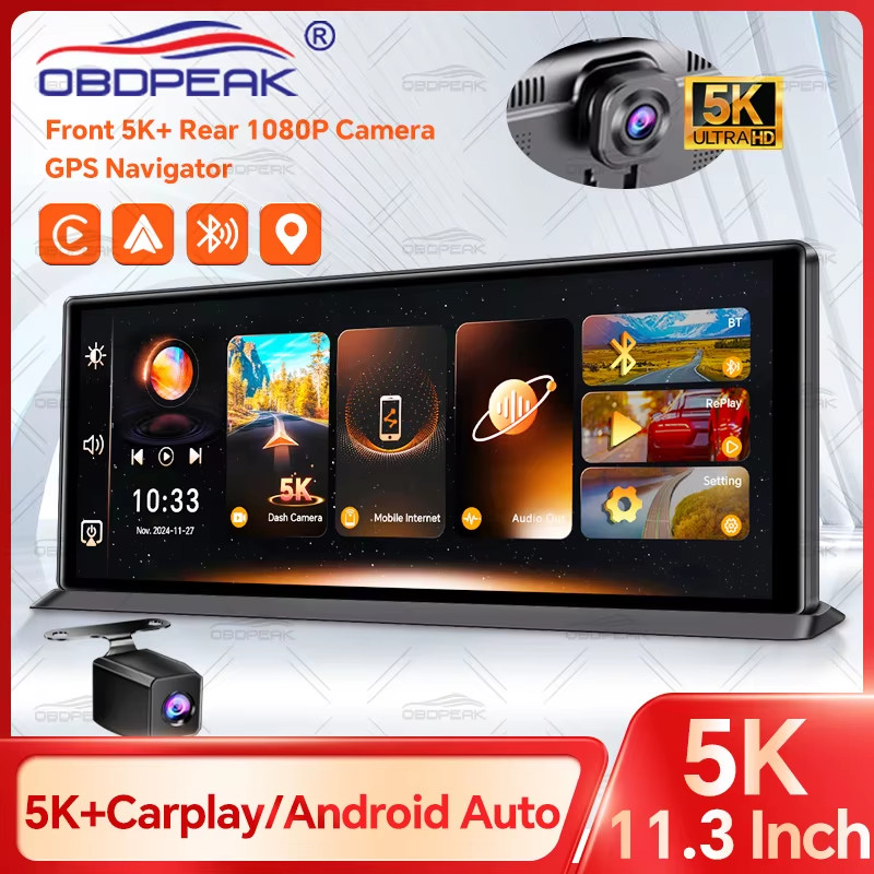 K8 Pro Front 5K Rear 1080P Dash Cam Camera 11.3″ Touch Ai Screen Carplay & Andro