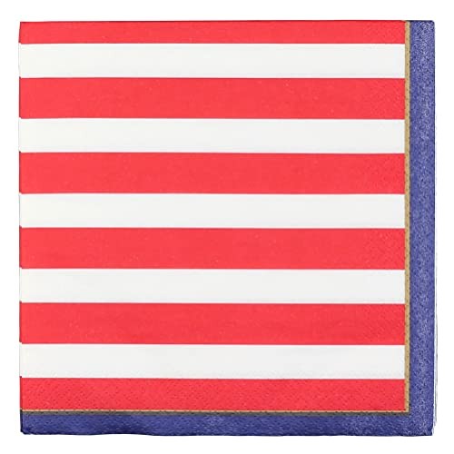 48-Count Patriotic Stripes Paper Napkins 6.5×6.5-Inch 2-Ply Red White Blue
