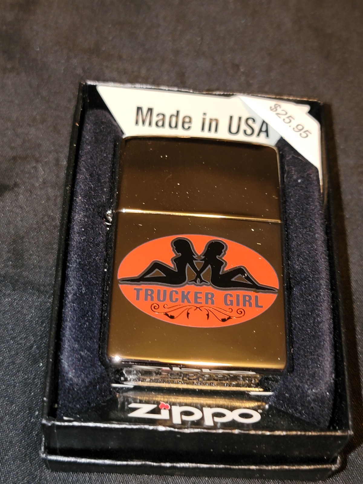 Zippo Trucker Girl High Polish Chrome New in Box Retired 2010 Pinup Girl lighter