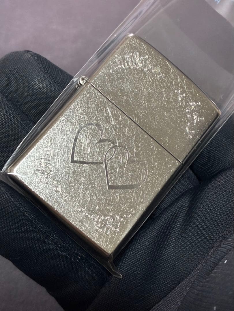 Zippo Heart Silver Dust Etching One Sided Processing Lighter Regular Japan