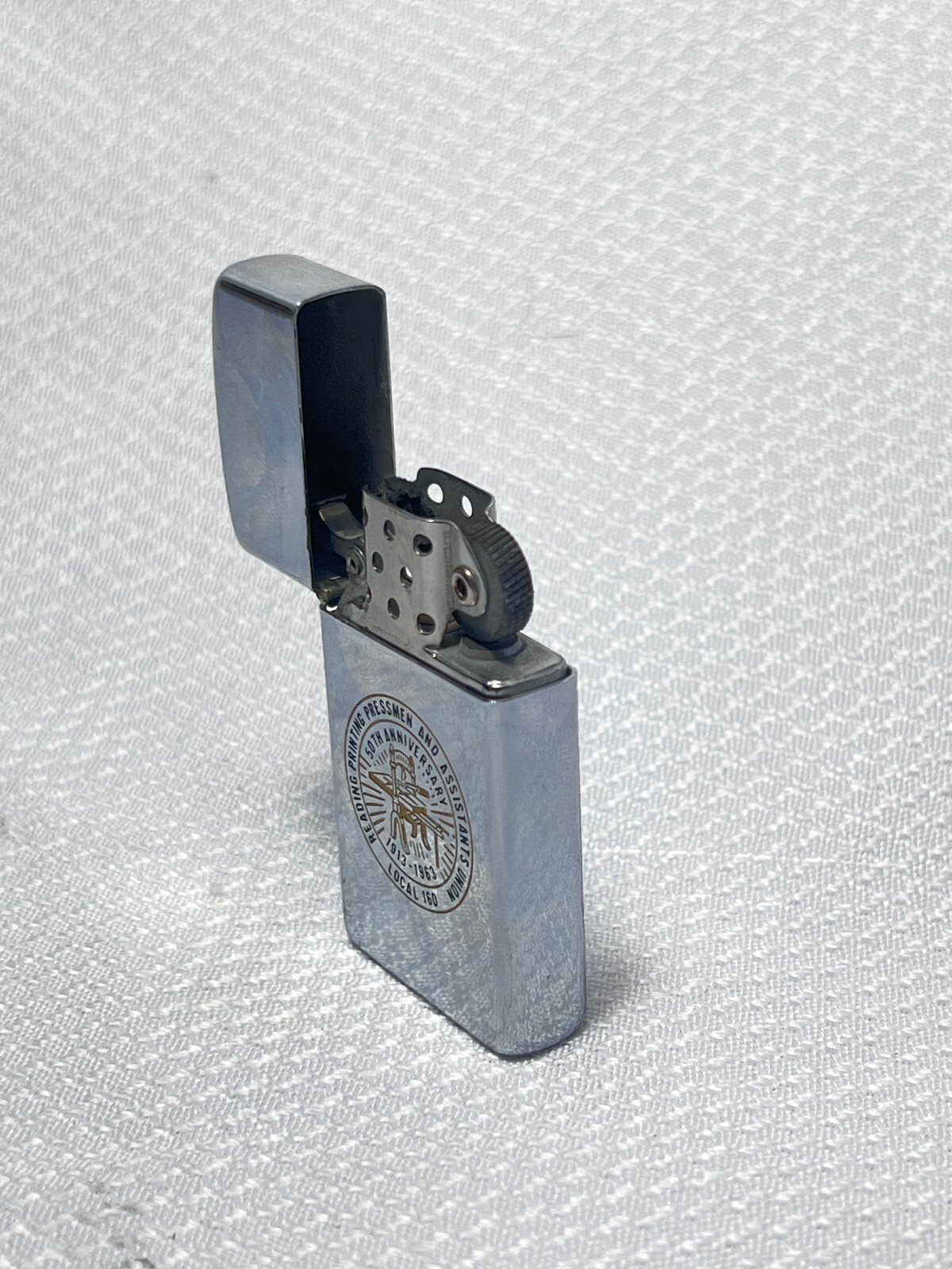 1964 Zippo Lighter Slim Reading PPAU-NA Union Local 160 High Polish Chrome USA