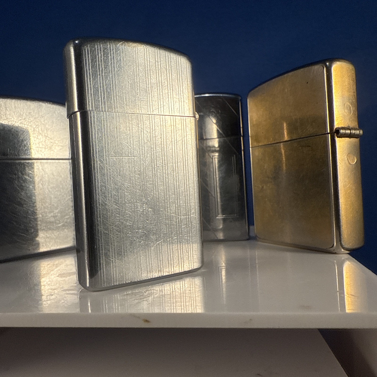 Zippo Lighters (Lot Of 4) Used 2 Slim 2 Regular J 07, A 03, 11 1, 1 1 All Strike