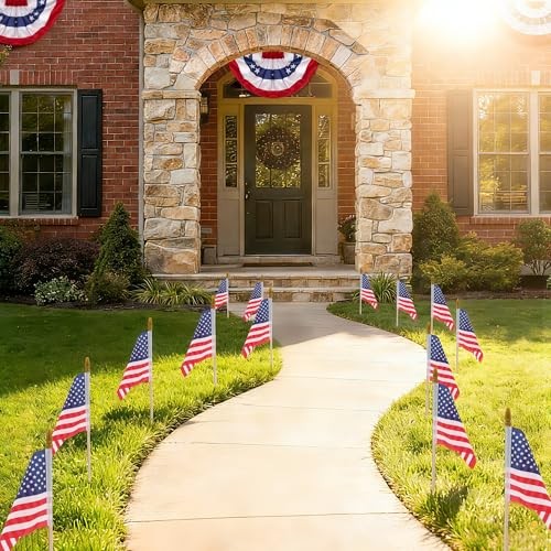 HOOSUN 12 Pcs Small American Flags On Stick,4th of July Decorations Small USA