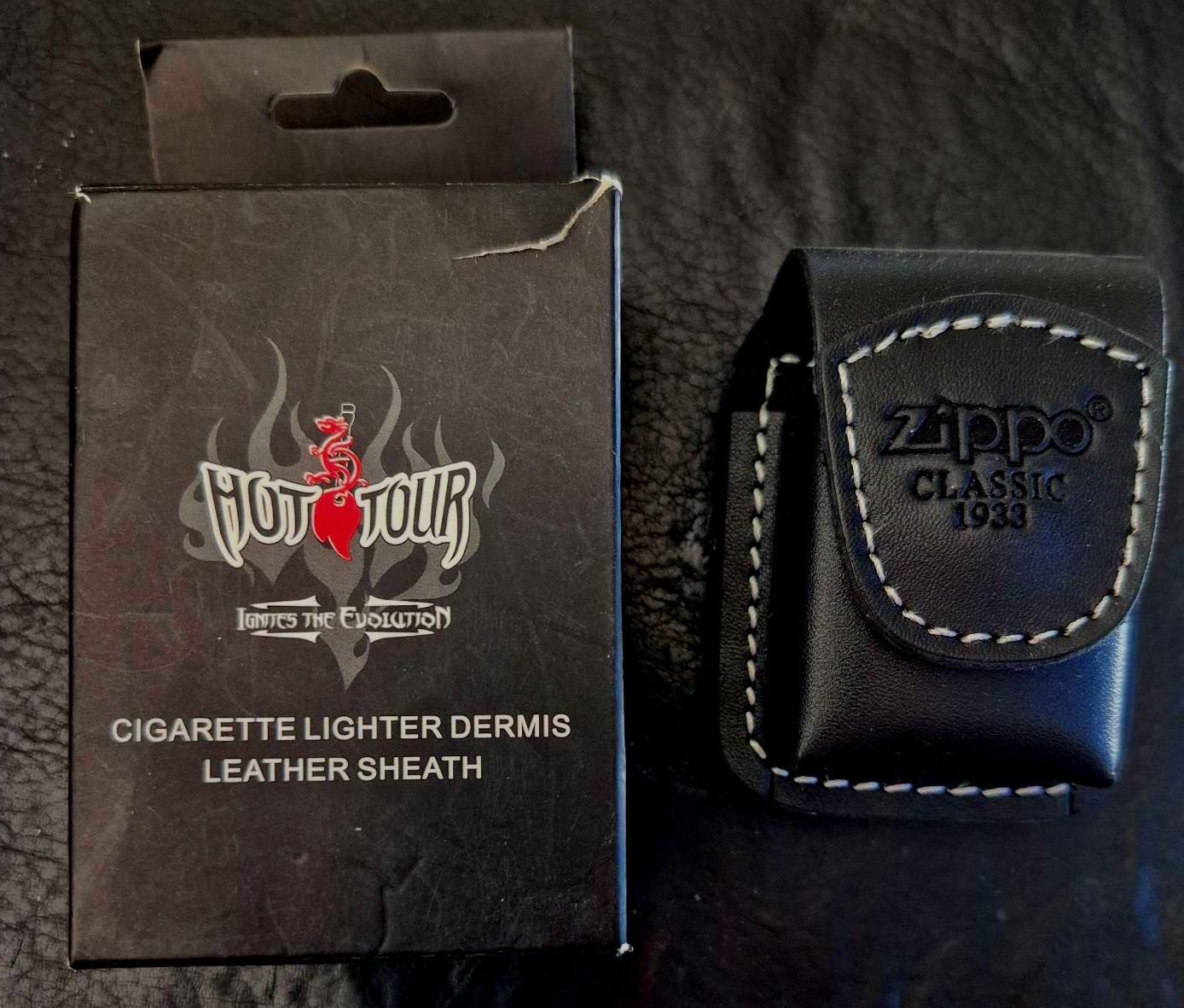 Fancy Black NOS Hot Tour Zippo Lighter Leather Belt Pouch