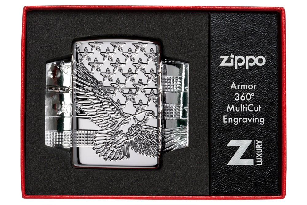 Zippo Patriotic Eagle Design High Polish Chrome Windproof Pocket Lighter, 49027