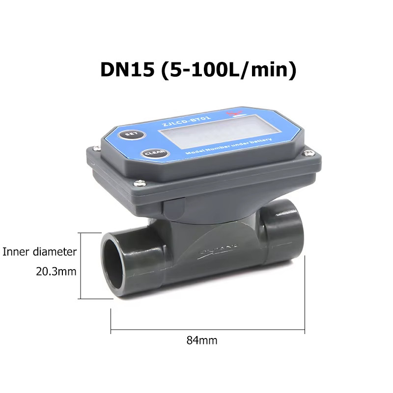DN15-DN80 Digital Display Flow Meter Battery Powered High Precision PVC Pipeline