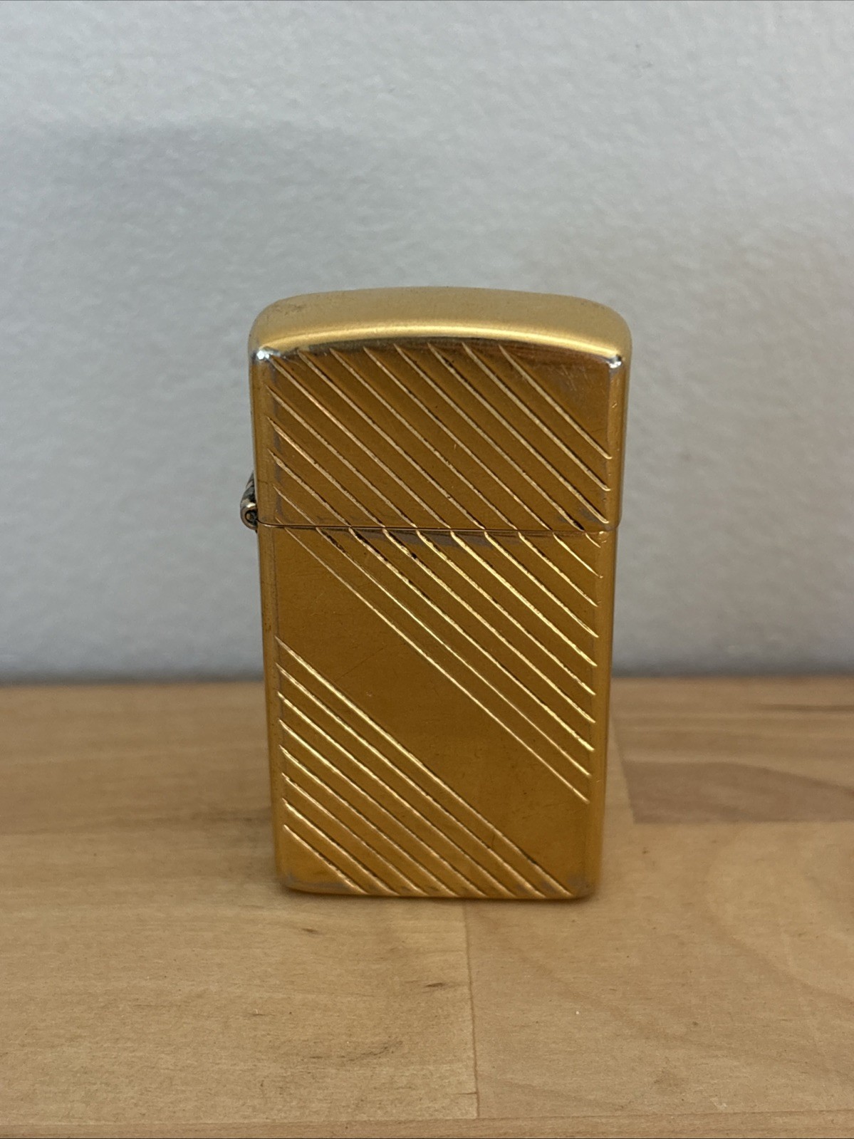 Vintage Zippo Cigarette Lighter Gold Tone Diagonal Stripe Bradford PA – As Is