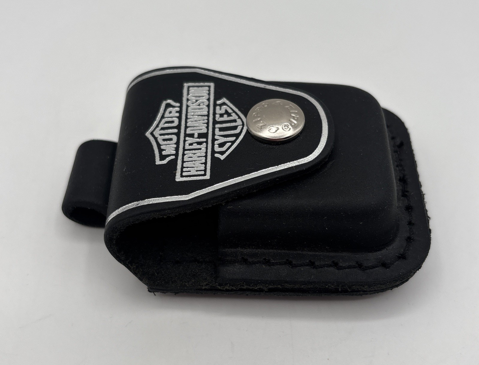 Harley Davidson Zippo Black Leather Belt Lighter Case Holster Snap Pouch OEM USA