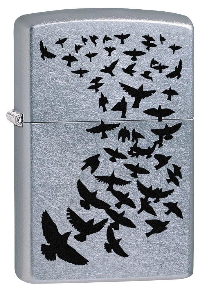 Zippo Black Birds Flying Lighter, Street Chrome NEW IN BOX