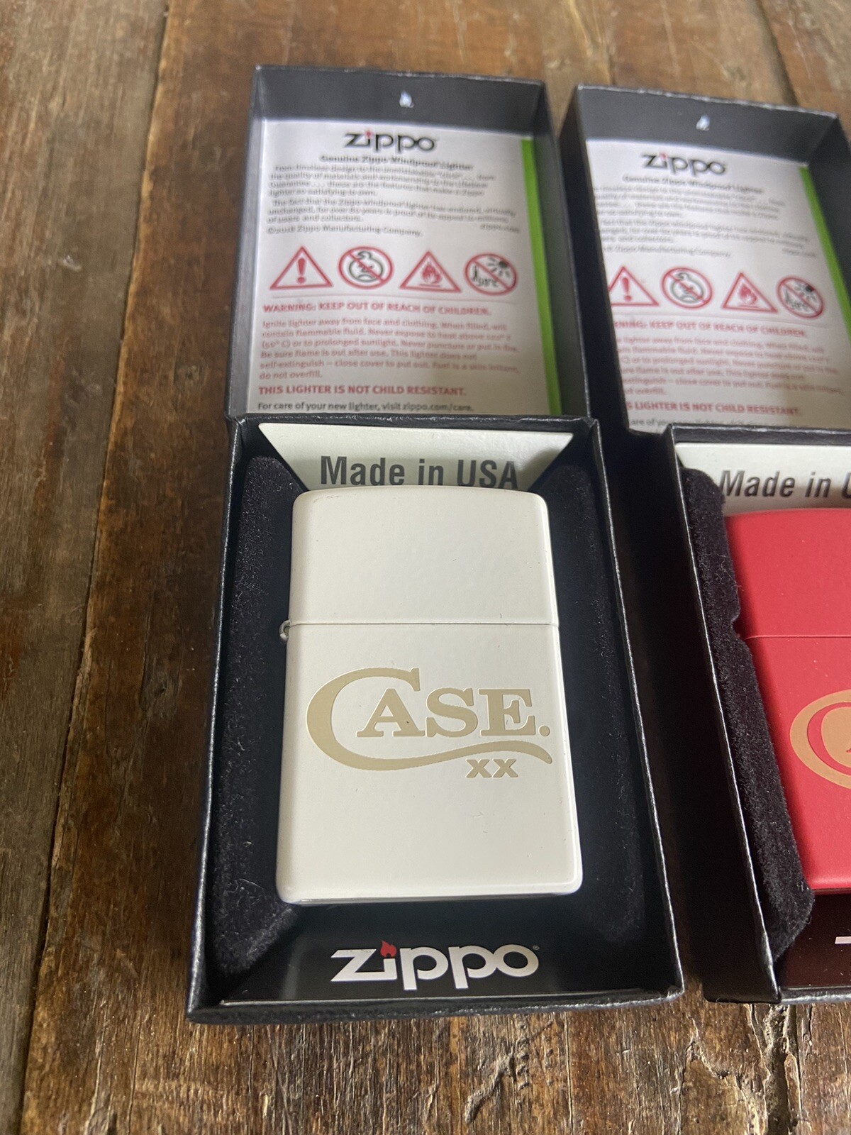 ZIPPO CASE XX LIGHTER LOT WHITE RED BLACK MATTE LONG TAIL C LOGO