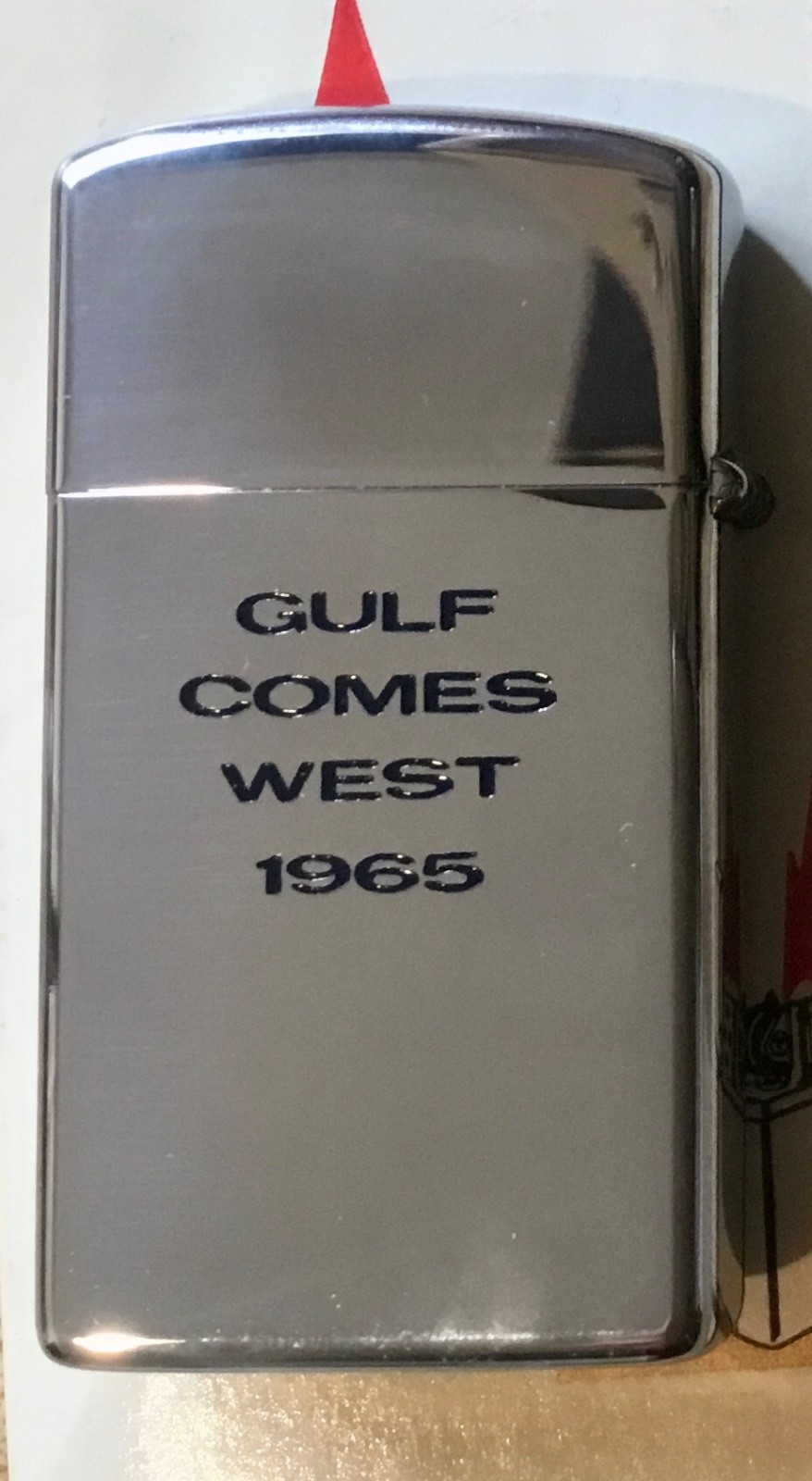 NOS 1965 Zippo Lighter GULF GAS & OIL SLIM LIGHTER UNUSED IN BOX! XLNT SEE PICS!