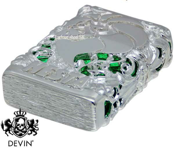 DEVIN Metal Jacket Oil Lighter Nesta Silver Green Gold Insert Made in Japan New