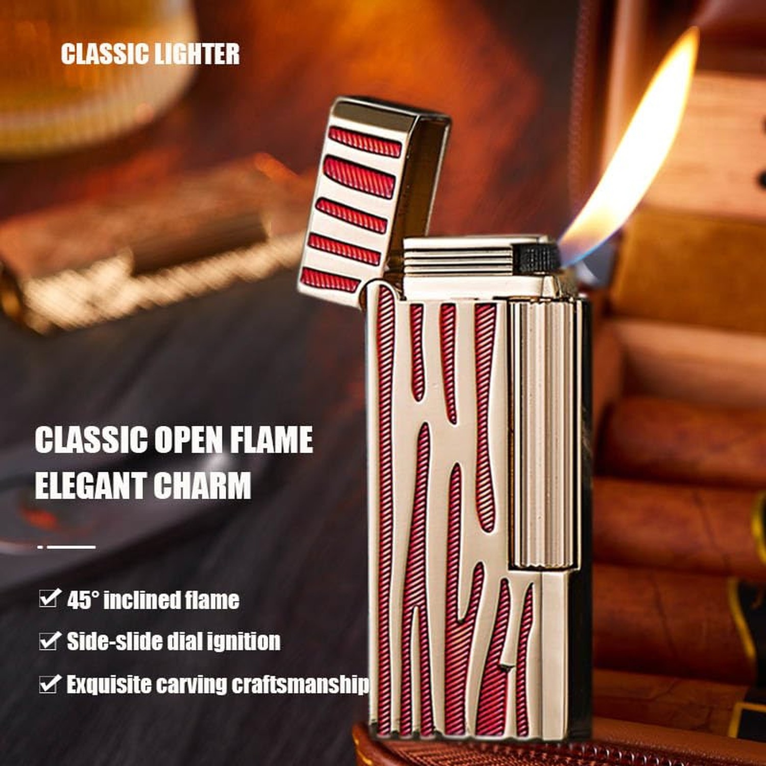 Classic Narrow Butane Lighter Metal Side Slide Lgnition Refillable Soft Flame…